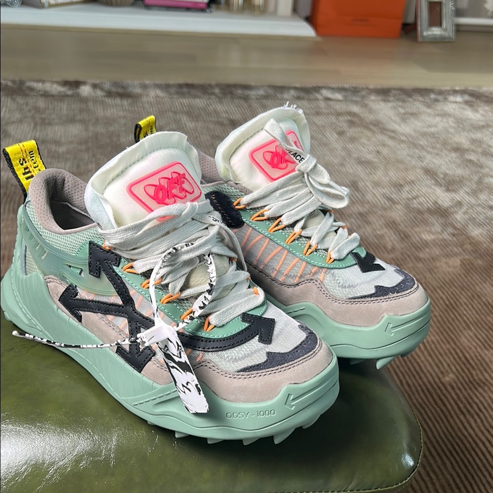 Off-White Mint and Beige Sneakers